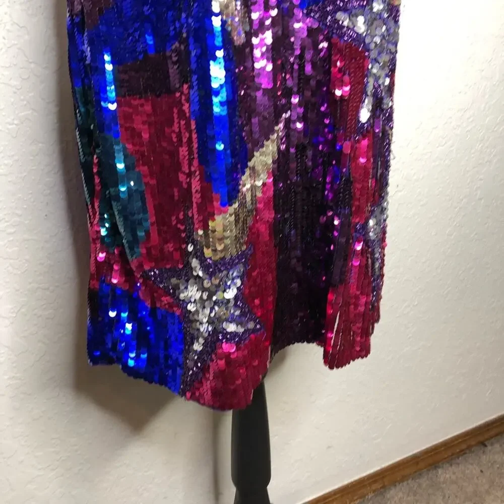 Nasty Gal sequin star heart mini blue pink sequin sleeveless dress size 14